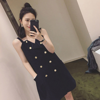 韩国2017新款夏季女装性感露肩一字领吊带连衣裙中长款修身短裙子