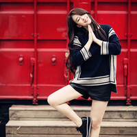 2016秋季新款韩版宽松毛衣女大码方形套头针织衫圆领前短后长外套