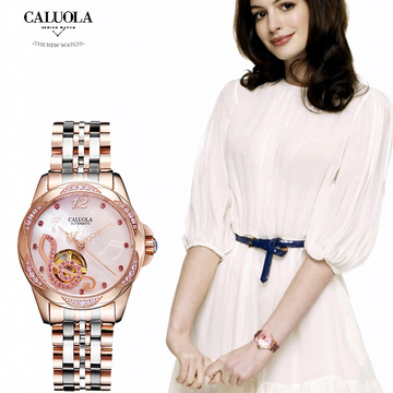 品牌正品女士手表机械表防水女表镂空时尚时装镶钻皮带腕表CA1181