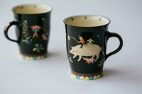 日本陶艺作家手作 生动有趣上河图即视感粗陶马克杯 咖啡杯 茶杯