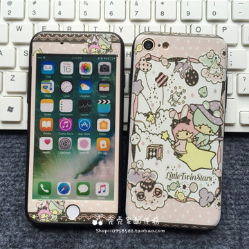 双子星iphone7全屏钢化膜苹果6s手机壳6p美乐蒂玻璃彩膜7p保护套
