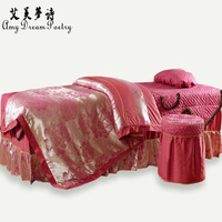 大气新款温馨风格全棉美容床罩红色美容床四件套spa按摩几何图案