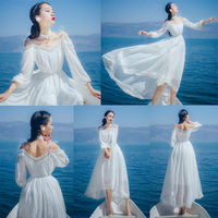 泰国海边度假沙滩长裙2017新款白色吊带显瘦海滩裙波西米亚连衣裙