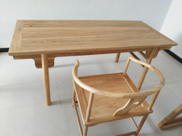 新中式禅意老榆木环保免漆烫蜡白茬茶桌茶椅实木餐桌写字台办公桌