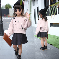 春秋季韩版童装女童中小童女宝宝套装短裙长袖卫衣套头秋装两件套
