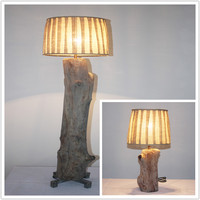 原创设计纯手工原木树枝落地灯台灯独特麻布灯罩创意装饰