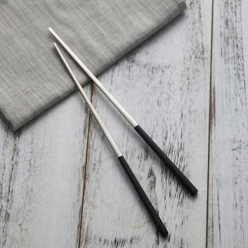 不锈钢黑手柄筷子家用创意方形欧式方筷子套装高档酒店筷子银筷子