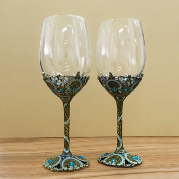 高档欧式珐琅彩红酒杯高脚杯洋酒杯水晶玻璃杯情酒杯法式葡萄酒杯