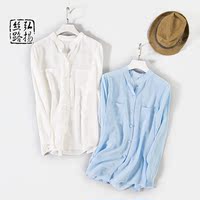 2016秋季新品100%桑蚕丝真丝清新粉蓝色白色双口袋立领衬衫长袖