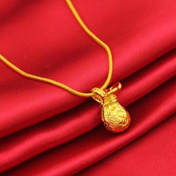 3D硬金镀黄金新娘婚庆镀金饰品钱袋沙金项链漂亮蛇骨项链红绳吊坠