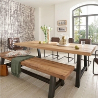 美式乡村实木餐桌长方形书桌铁艺长条桌北欧餐厅6人桌椅饭桌定制