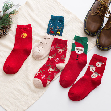 圣诞袜子女士羊毛袜秋冬款保暖卡通兔毛袜韩国中筒袜甜美可爱女袜