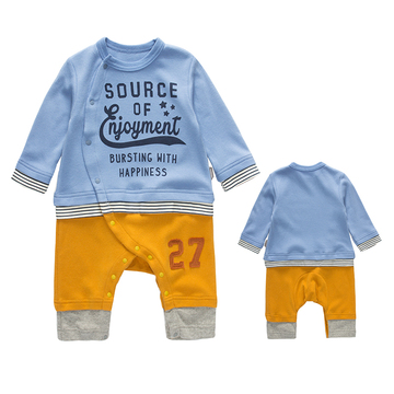 出口日本男宝宝英文字母假两件婴儿连体衣新生儿衣服宝宝哈衣