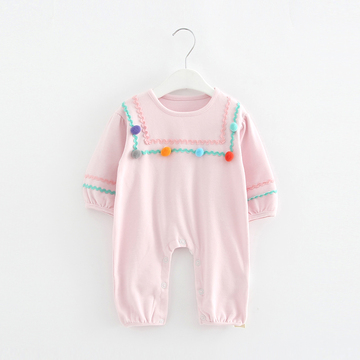 IDEA2016秋季新款童装爬爬服新生婴儿毛球连体衣女宝宝纯棉哈衣
