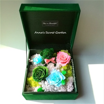 永生花礼盒进口绿色玫瑰丝绒盒 情人节礼物 顺丰包邮 生日结婚礼