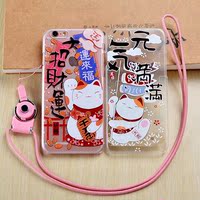 iPhone6/S/Plus/5se苹果手机硬壳保护套挂绳日本招财猫咪和风新款