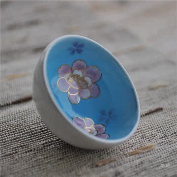 日本陶瓷茶具手绘茶杯三木屋水出胜清水烧釉下彩手工品茗杯茶碗