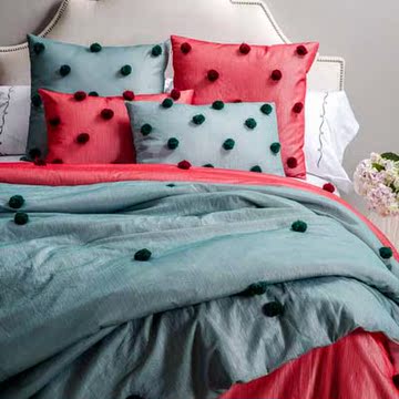 样板房床品丝绿灰色 样板间床上用品红色 高档女孩床上用品公主风