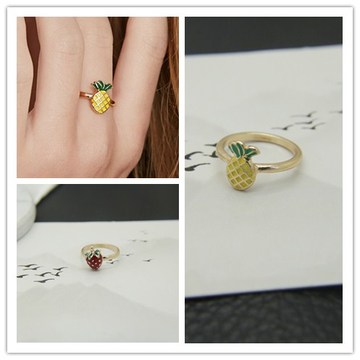欧美风格甜美 水果菠萝 草莓 指环女戒指首饰饰品