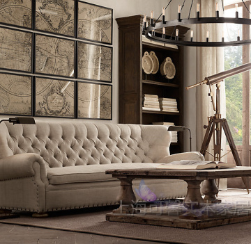 美式乡村布艺组合沙发复古做旧亚麻双人三人欧式别墅客厅法式沙发