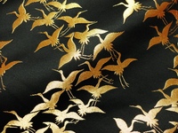 日本进口 和风布料 西阵织 金襕织物 织锦缎 群鹤（黑 金）
