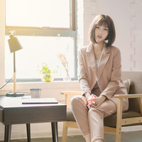 2017春装韩版时尚西装两件套女式套装职业白领双排扣休闲西服女装