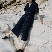 CING STUDIO原创 独立设计师品牌 春夏新款 黑白复古绑带连身裙