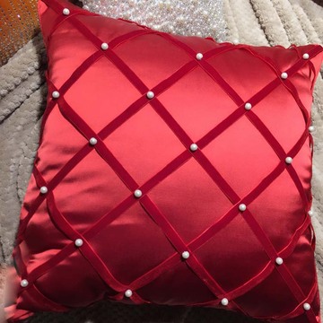 新中式抱枕格子珍珠方枕中国风靠垫红色立体靠包轿车沙发床头靠枕