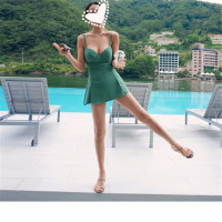 韩购温泉泳装女保守大小胸聚拢显瘦性感遮肚裙式分体游泳衣女学生