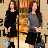 2017新款秋季套装裙女韩版时尚气质显瘦长袖针织毛衣短裙两件套潮